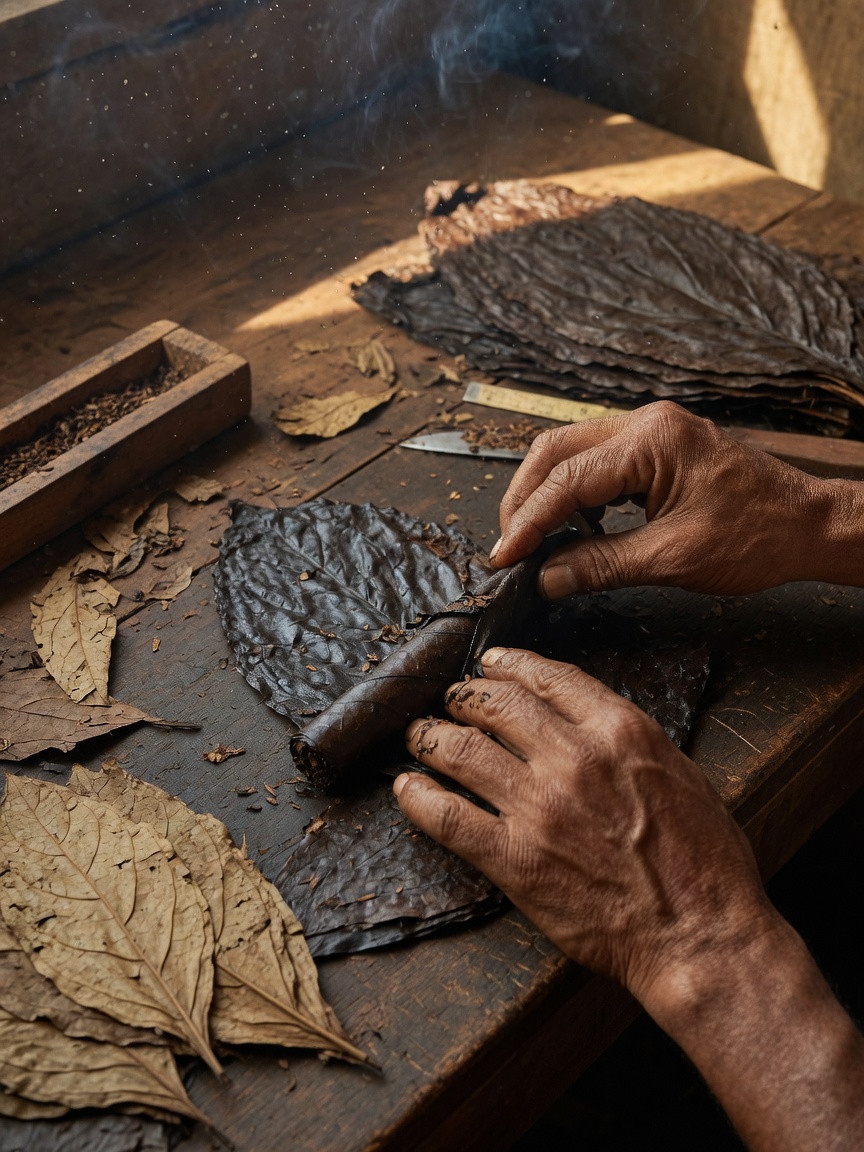Handcrafted cigar making — every step from leaf selection to the finished product relies on the tactile judgment of the Torcedor's fingertips.
